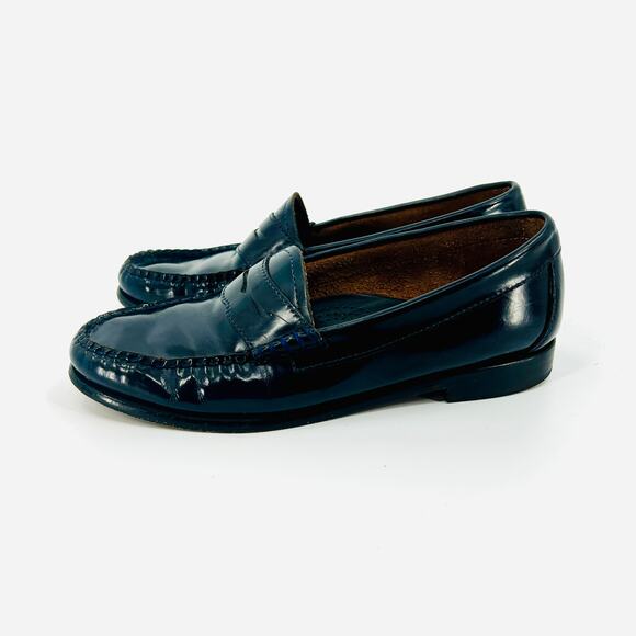 Vintage 90s G.H. Bass Weejuns Whitney Navy Blue Patent Leather Penny Loafers - Picture 4 of 9
